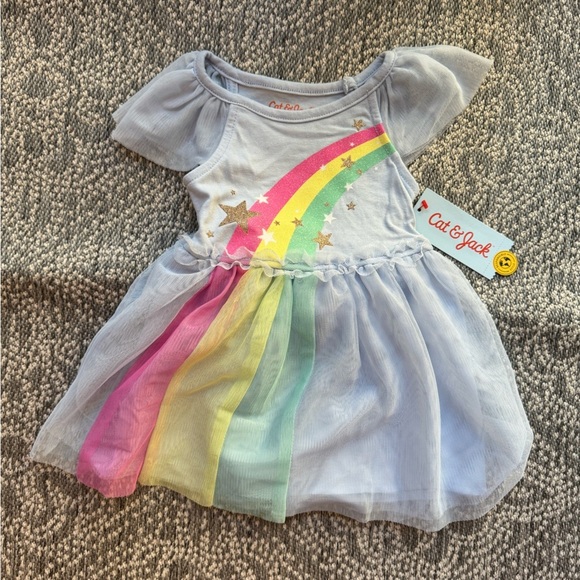 NWT CAT & JACK Rainbow Powder Blue Tulle Dress w/ Bloomers - 12 Months - Picture 1 of 9